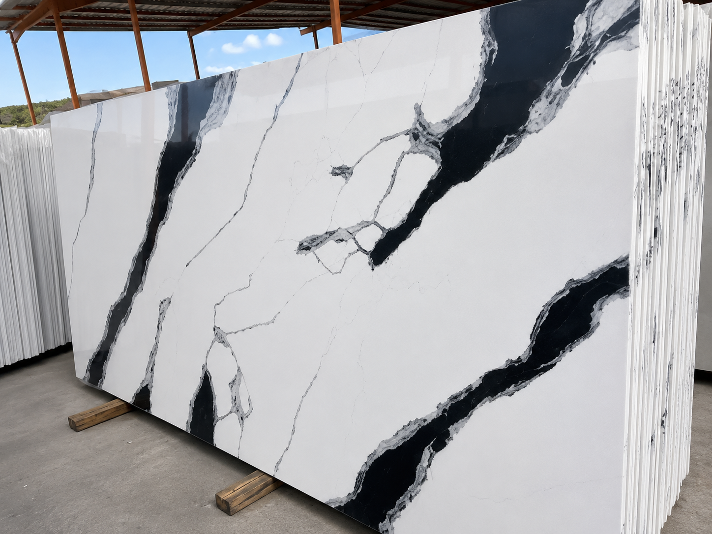 White and black marble countertop slab